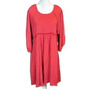 Umgee  Linen Blend Babydoll Dress - Rose Clay Women Sz Small‎ Boho Raw Fringe